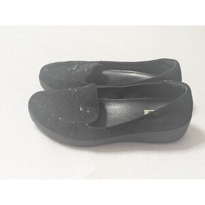 Fitflop Sparkly Sneakerloafer Suede Shoes Womens Sz 8 Black Loafer Slip On